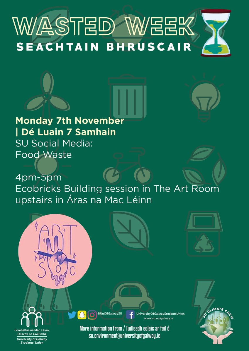 UniOfGalwaySU's tweet photo. An Ecobrick is a plastic bottle packed with used plastic to a set density. They serve as reusable building blocks. 

Join our Ecobrick workshop 4pm Mon 7th Nov in the Art Room as part of #WastedWeek 

More info
https://t.co/t7dtMAR5cr

#UniversityofGalway #DoChomhaltas #Ecobrick https://t.co/XXDOGZPOMW