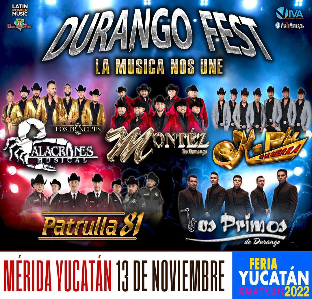 latinpowermusic's tweet photo. Ya estamos listos para el #DurangoFest en #Mérida #Yucatán 

@alacranesmusica 
@MONTEZDEDURANGO 
@kpazoficial1 
 @patrulla81music 
@PrimosMX 

Boletos: https://t.co/UbEInxVH1j https://t.co/tN4cqRPt5h