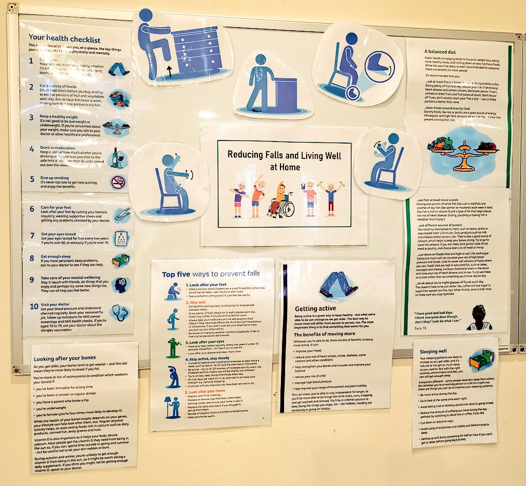 ZTurner_1's tweet photo. Creative Physio today! Providing interesting reading for our patients here at UHL at Ashton CH, on living well at home and preventing falls for the elderly. A little education can go along way! @leic_hospital @uhl_at @FallsUhl @Age_and_Ageing @GeriSoc @ageukleics @uhltherapy https://t.co/8W6uNUFR1o