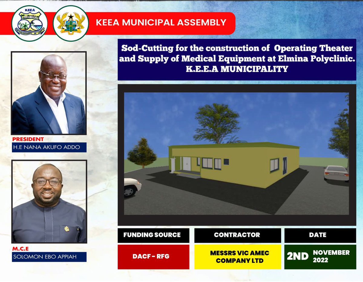 SeSea1234's tweet photo. • Sod-cutting for construction of 3-unit classroom block with furnishing at Kyiase
• Sod-cutting of Operating Theatre and supply of Medical Equipment at Elmina Polyclinic
#KEEAMpuntu
#ResolvingTogether
#buildingghanatogether https://t.co/S7ZGnfjrA3
