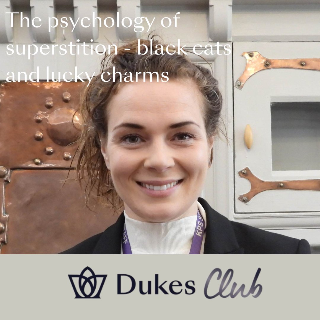 DukesEducation's tweet photo. Join Miss Debora D’Auria, Head of Psychology at @ESMayfair for an intriguing insight into 'The psychology of superstition - black cats and lucky charms'. A live webinar on Thursday at 5pm exclusive to Dukes Club members - register today! https://t.co/smfQyMapRa https://t.co/N2A46vSjYN