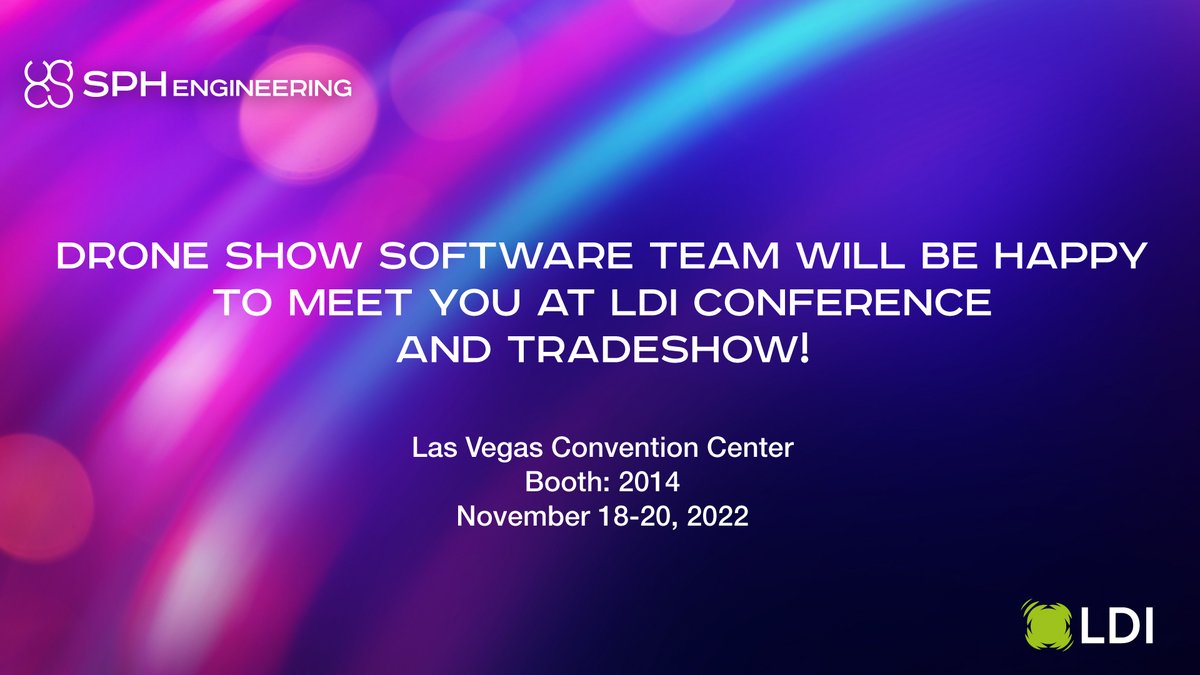 SPHEngineering's tweet photo. #DroneShowSoftware team will ✈️ to #LasVegas to present the #droneshow technology, meet partners, and get new inspirations @LDITradeshow 
Let's meet at
🇺🇸 #LasVegas 
🗓️ 18-20 November 2022 
📍 at our partner's @TeamGrizzlyENT booth #2014! https://t.co/CU65qHo6hI