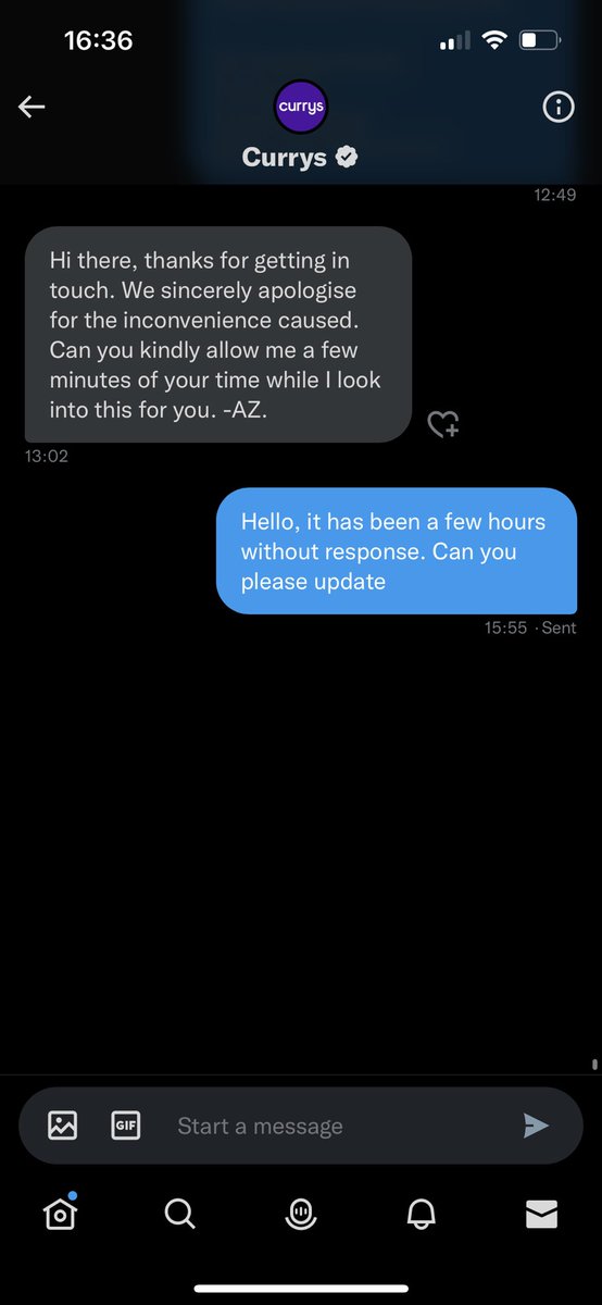 MG5941's tweet photo. @currys I’ve already done this today. At 1pm I got an initial response to a dm and asked to wait a few minutes for a reply and haven’t had a response since then. Can you not see the history in DMs? This has happened multiple times. Similar issues when I phone in https://t.co/asU6XO3QRD