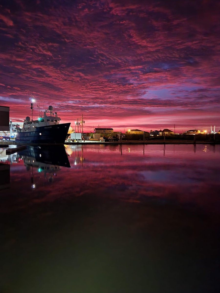 A view of our boat basin early this morning.  A gorgeous example of Rayleigh scattering.  Photo taken by Captain Carl Sevin.