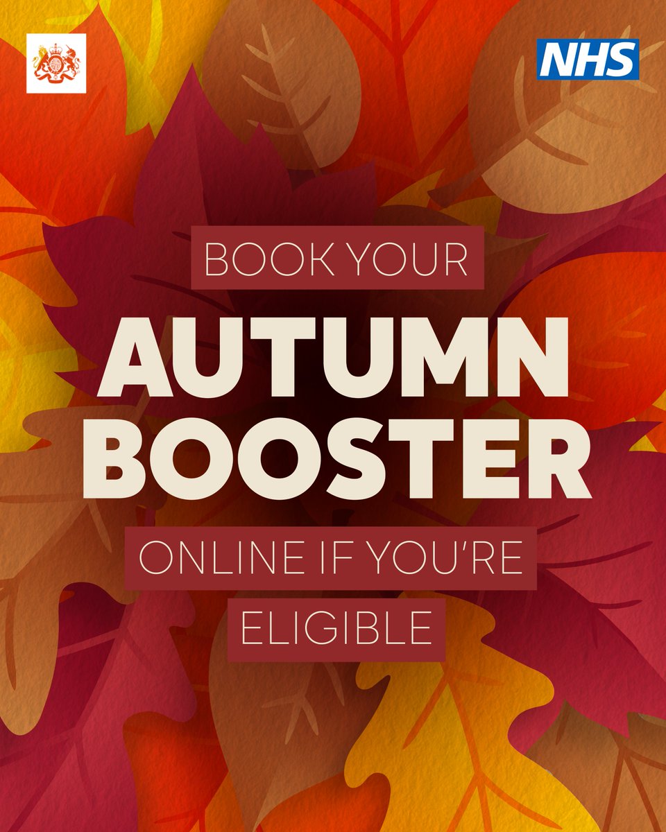 Get your autumn Covid booster and top up your protection ahead of winter if you are: 🔸 aged 50 or over 🔸 at higher risk due to a health condition 🔸 pregnant 🔸 immunosuppressed 🔸 a frontline health or social care worker 🔸 a carer Book: nhs.uk/conditions/cor…