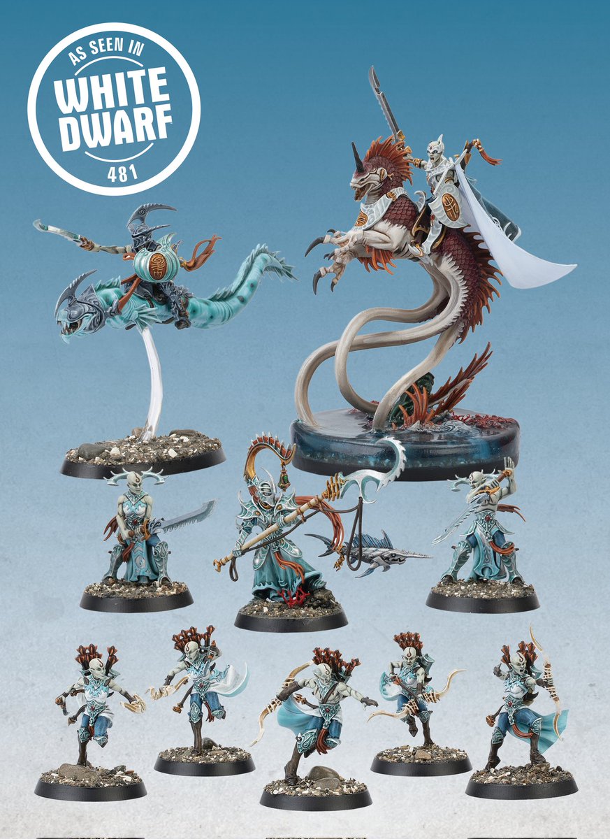 Ash_Lowe4's tweet photo. Also really happy that my Idoneth Warcry warband were featured in #whitedwarf too. You can't see it on the WD photo but my akhelian queen has a magic cloak (2nd photo) #WarhammerCommunity @WarComTeam #wepaintminis #ageofsigmar #AoS #warcry #gnarlwood #idoneth #deepkin #namarti https://t.co/qZEr0hxaJq