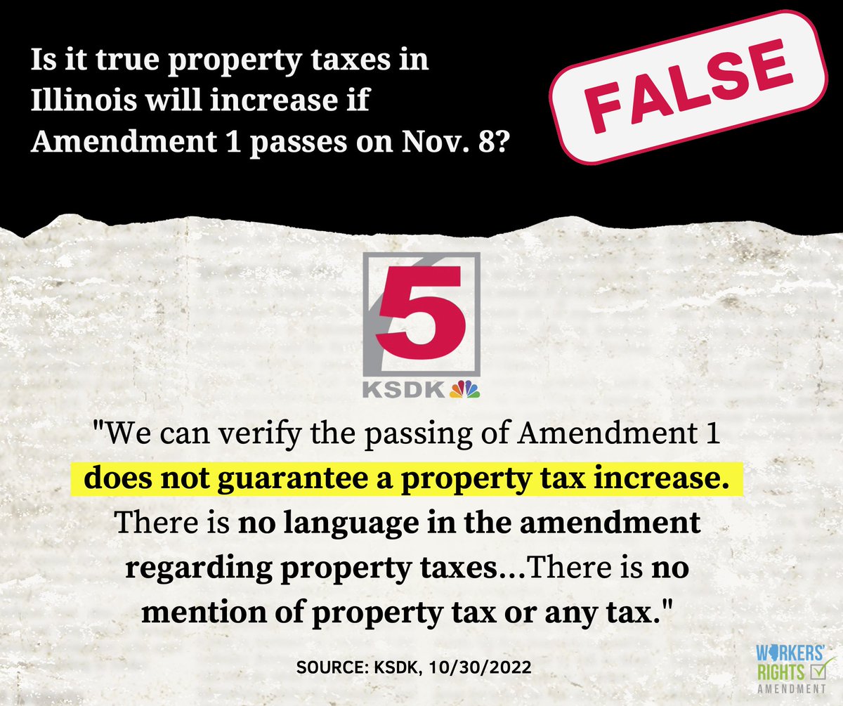 ILWorkersRights's tweet image. Anti-worker special interests are spreading lies, but nonpartisan news outlets have confirmed the truth: the Workers’ Rights Amendment has nothing to do with taxes.

Vote yes for higher wages, more safety protections, and a stronger economy for all!

#VoteYesForWorkersRights