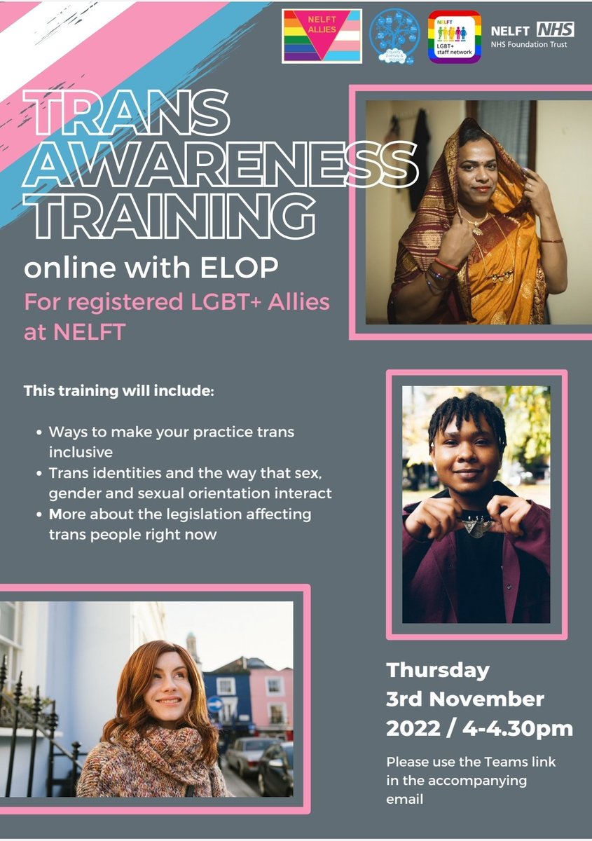 November is #transawarenessmonth , we are excited to be offering all registered @Nelft LGBT+ Allies access to this training to support you in your allyship journey #TransRightsAreHumanRights