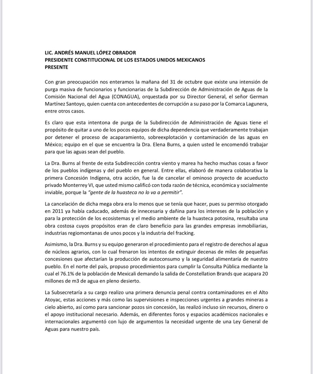 ruthfe's tweet photo. ¡Qué preocupación lo que está pasando en @conagua_mx! “Relevan de su cargo” a Elaine Burns quien combatía la corrupción desde dentro. @AguaParaTodxsMX https://t.co/c4ENyEqaPz