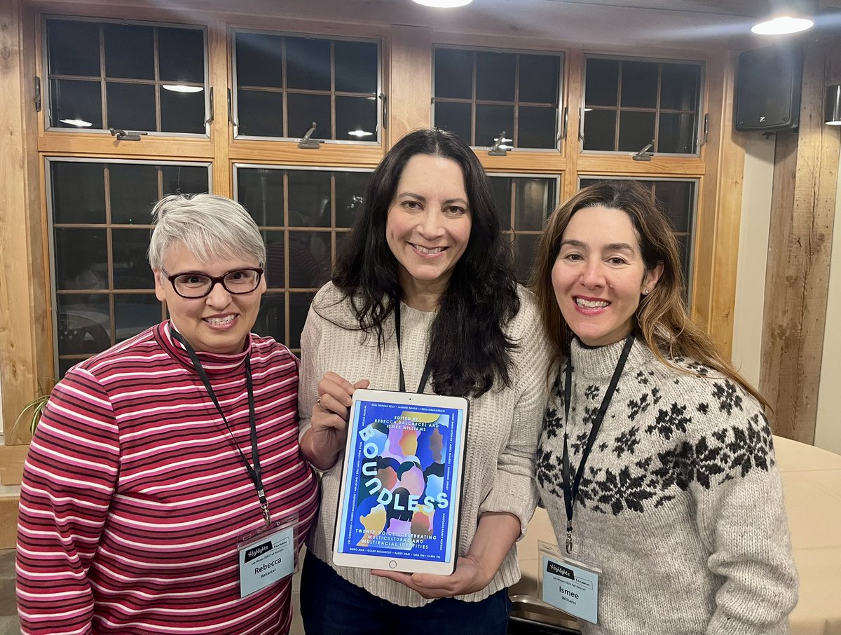 So @r_balcarcel and I bumped into @VeeraHira at <a href="/HighlightsFound/">The Highlights Foundation</a> a few weekends ago when the cover for BOUNDLESS was coming together. Huge thanks to Erin Craig <a href="/InkyardPress/">Inkyard Press</a> for the Art Direction that made the cover so stupendous!