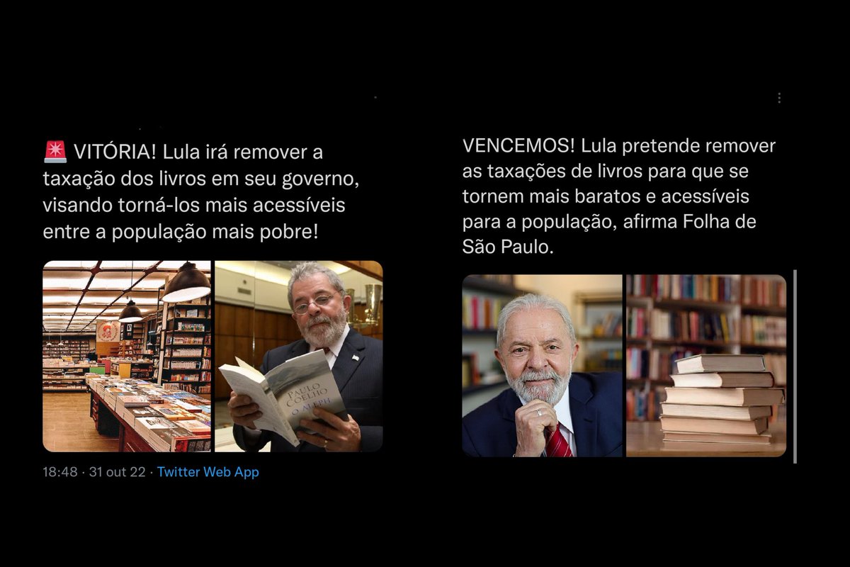 querolivrosbr's tweet image. Gente, não tem como remover taxas que não existem!
Os posts sensacionalistas foram os mais engajados sobre o assunto.

"Porque sempre é mais fácil acreditar na mentira. Minha mãe dizia: uma mentira, ela voa. A verdade engatinha" - Lula, presidente eleito.