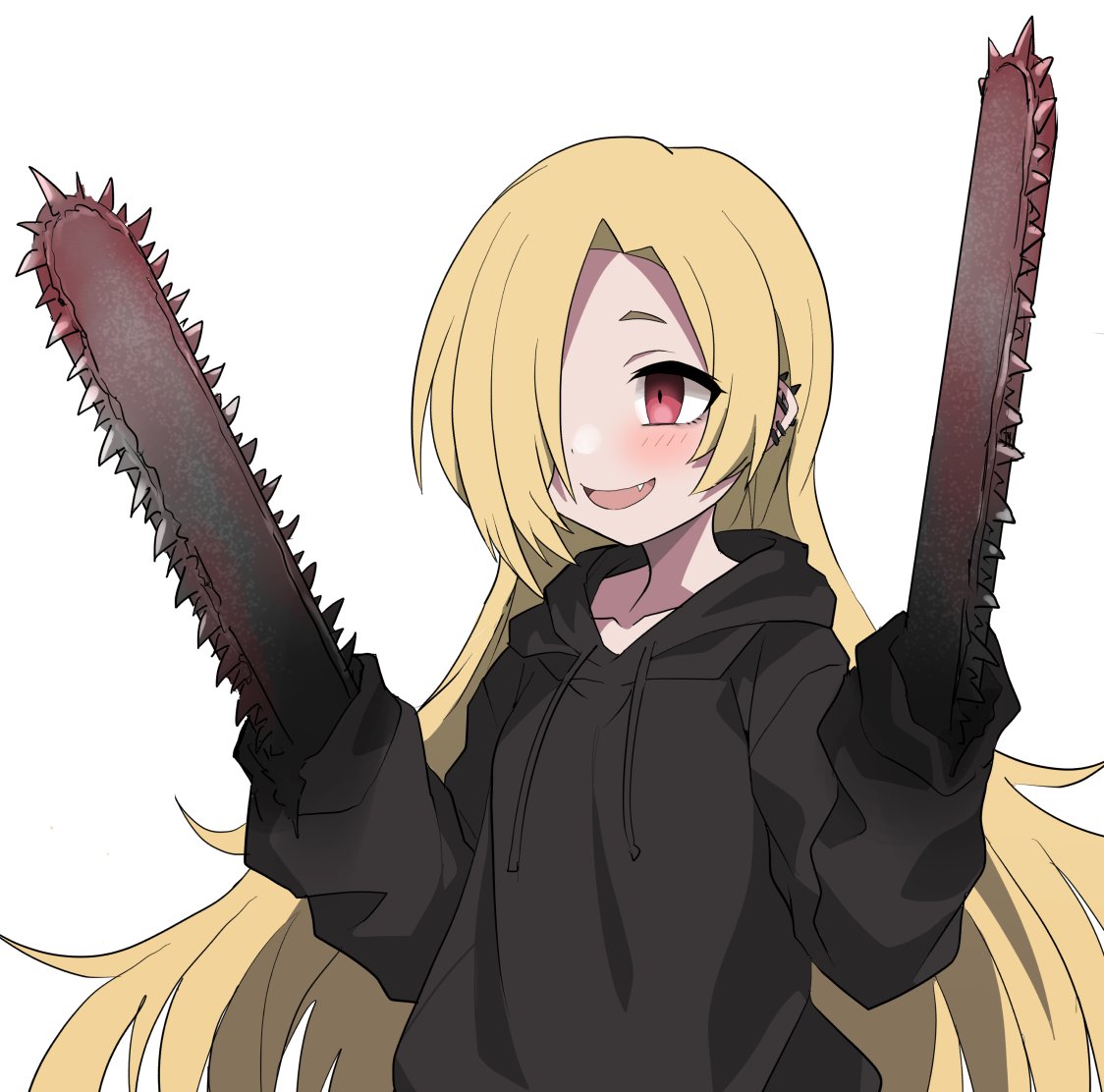 shirasaka koume 1girl long hair blonde hair solo hood hair over one eye hoodie  illustration images