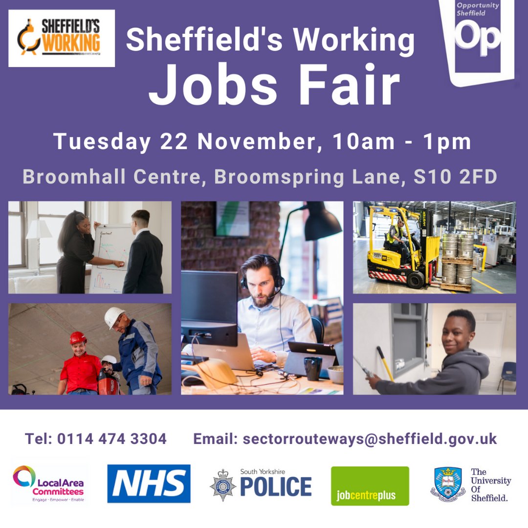 SheafVaHeritage's tweet photo. An important event at Broomhall Community Centre @BroomhallS10 in Broomhill and Sharrow Vale ward will be this Jobs Fair on Tuesday 22 November 10am-1pm. Please pass this on through friends, relations and community groups and let them know. Thanks ๐ https://t.co/b1vyxzjV4N