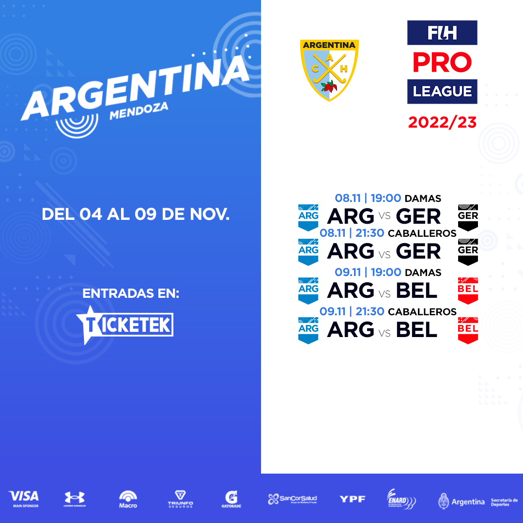 Agendá TODOS los partidos de PRO LEAGUE en MENDOZA 🏔

✔ 12 partidos
✔ 6 días

📍 El mejor hockey internacional llega a Mendoza. #LosLeones y #LasLeonas 🇦🇷 se medirán ante Bélgica 🇧🇪 y Alemania 🇩🇪.

¿Te lo vas a perder? 👉 Conseguí tus entradas en <a href="/TicketekAr/">Ticketek Argentina</a>. 

🤜🇦🇷🤛