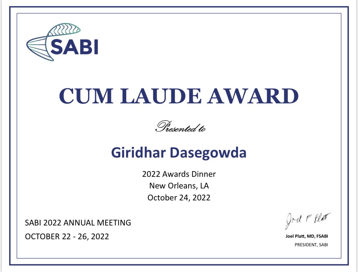 Giridhar Dasegowda, MBBS (he/him) (@giridhar_08) on Twitter photo Thrilled to receive the Cum Laude Award at <a href="/SABImaging/">Society for Advanced Body Imaging | SABI</a> #SABI2022
Grateful to my amazing mentors, Dr. Mannudeep K Kalra, Dr Subba R Digumarthy, <a href="/BernardoBizzo/">Bernardo Bizzo</a>, Dr.Keith J Dreyer for their support!
<a href="/MGHImaging/">Mass General Imaging</a> @MGH_RI <a href="/MGH_Webster/">MGH Webster Center for Quality and Safety</a> Thrilled to receive the Cum Laude Award at <a href="/SABImaging/">Society for Advanced Body Imaging | SABI</a> #SABI2022
Grateful to my amazing mentors, Dr. Mannudeep K Kalra, Dr Subba R Digumarthy, <a href="/BernardoBizzo/">Bernardo Bizzo</a>, Dr.Keith J Dreyer for their support!
<a href="/MGHImaging/">Mass General Imaging</a> @MGH_RI <a href="/MGH_Webster/">MGH Webster Center for Quality and Safety</a>