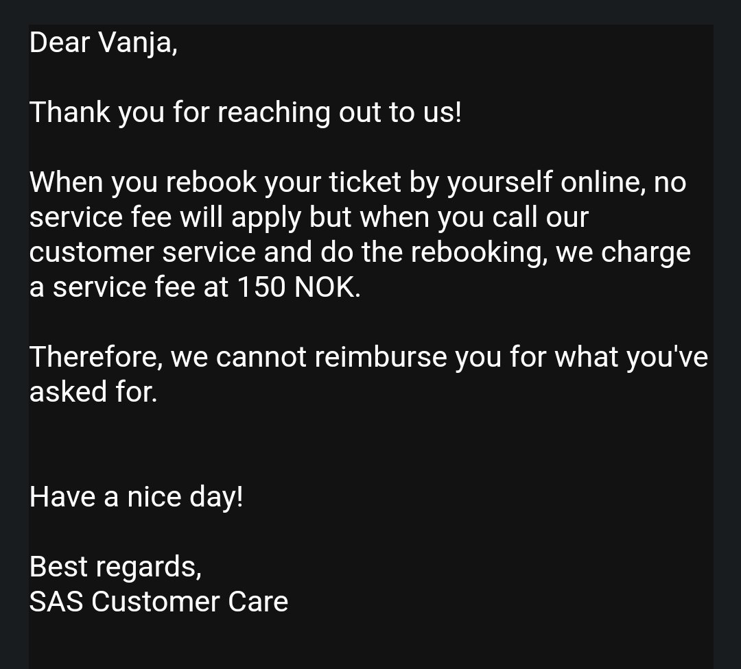 Apparently you have to pay a "penalty fee" on free of charge rebookings when the <a href="/SAS/">SAS - Scandinavian Airlines</a> website doesn't work for rebooking yourself. What a treat to pay for two hours on the phone with customer service, for something that would have taken me 5 mins to do myself 😑😑😑