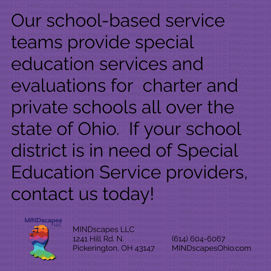 MindscapesLLC's tweet photo. We provide Gold-Level Special Education Services in schools all over central and northeast Ohio. #specialeducation #educationalevaluations #autism #ADHD #dyslexia https://t.co/AHaazikVAQ