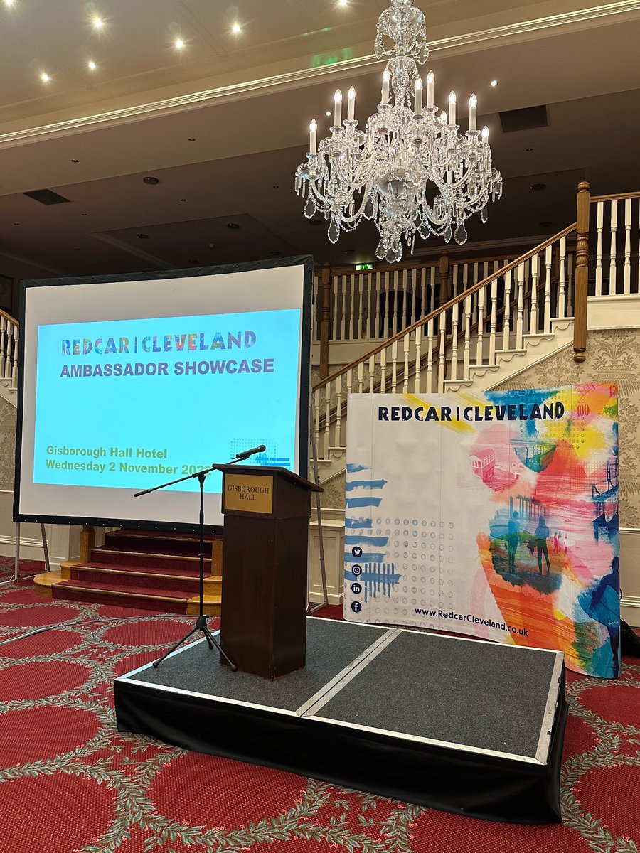 RCAmbassadors's tweet photo. The stage is set at @GisboroughHall for the Ambassador Showcase tomorrow! 

#RedcarCleveland #RCShowcase22 https://t.co/Xqh7kGJvdI