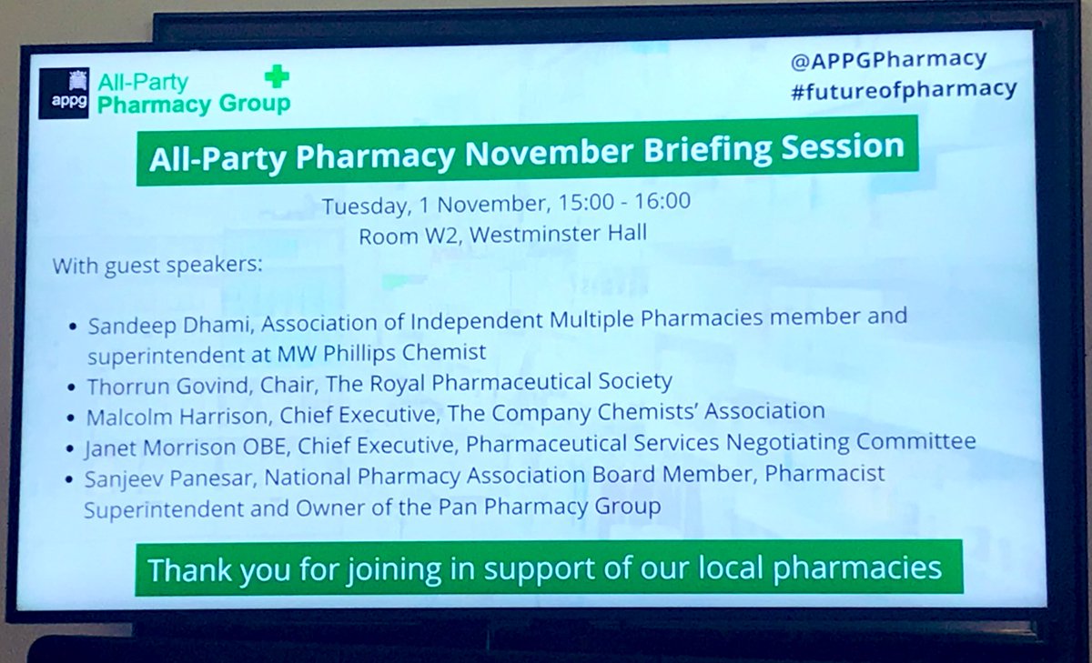 Fantastic @APPGPharmacy meet today. #futureofpharmacy AIMP, @rpharms @CCApharmacy @PSNCNews @NPA1921