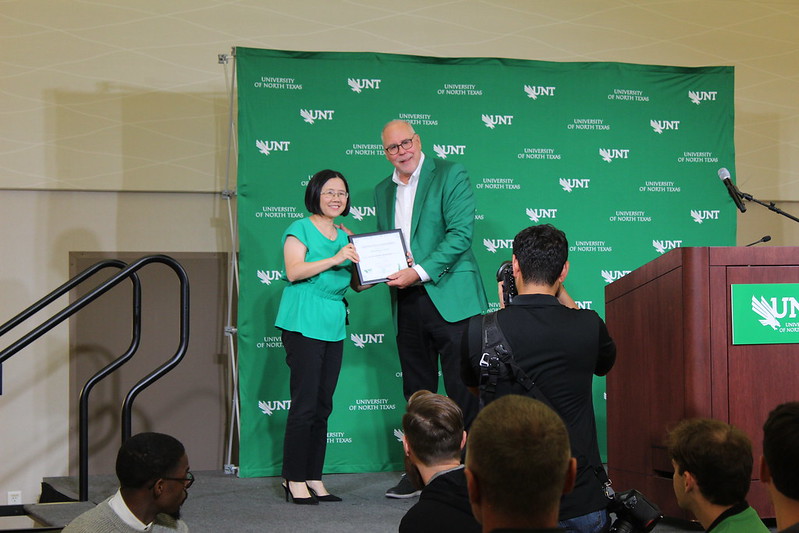 UNTInfoScience's tweet photo. Our Department was recently selected as an "Outstanding Department" during the #UNT President's Staff Sack Lunch! We were recognized for our research productivity, new programs in data science, focus on student success, and our nationally-ranked Library &amp; Info. Science programs. https://t.co/mVhGFGG2cF