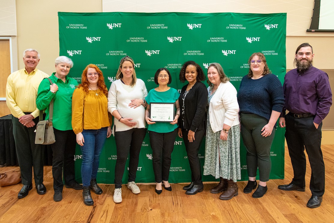 UNTInfoScience's tweet photo. Our Department was recently selected as an "Outstanding Department" during the #UNT President's Staff Sack Lunch! We were recognized for our research productivity, new programs in data science, focus on student success, and our nationally-ranked Library &amp; Info. Science programs. https://t.co/mVhGFGG2cF