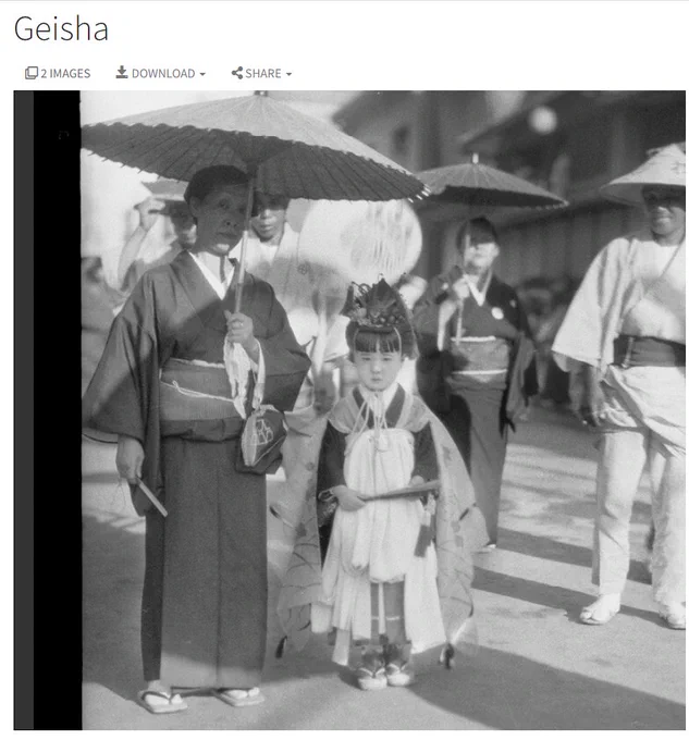 1925年、大阪天神祭のかわいいお稚児さん。
西洋人は着物を着てたらなんでも芸者にしがち問題。 