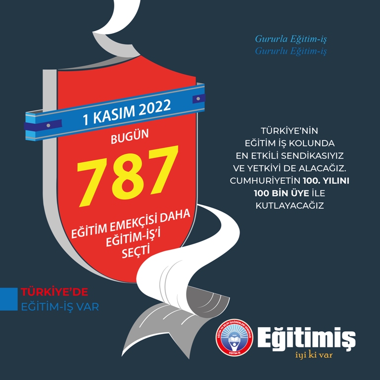 TÜRKİYE'DE EĞİTİM İŞ VAR

Bugün, 787 eğitim emekçisi daha Eğitim İş’i seçti.
Türkiye'nin eğitim iş kolunda en etkili sendikasıyız ve yetkiyi de alacağız.
Hoş Geldiniz
Güç Verdiniz

1 Kasım 2022