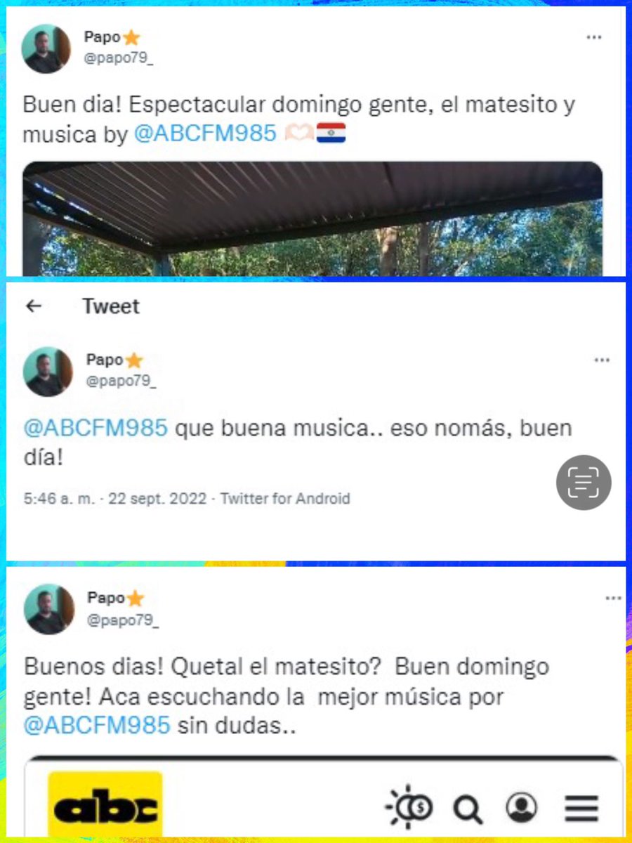 Romance985's tweet photo. 🎧🧉Nos enteramos por ahí que uno de ustedes disfruta del matecito y la buena música tanto como nosotros...
💛@papo79_, ¡tenemos un regalo para vos! Gracias por tu sintonía todos los domingos y por dejarnos ser parte de tu vida.
¡Dejanos un mensaje!📩
#ABC985🎶Solo Éxitos https://t.co/QiyjVbRlbH