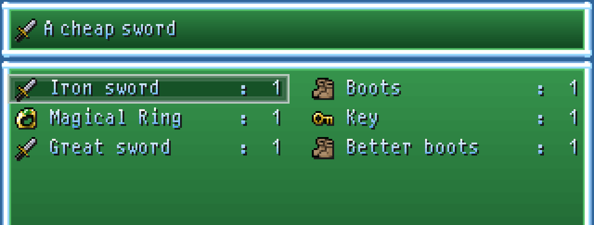 Still playing around with the font renderer.

What is your opinion about supporting colorful ExFont in #EasyRPG Player? 🤔⚔️

Asset source: opengameart.org/content/roguel… (Joe Williamson, CC-BY-SA)