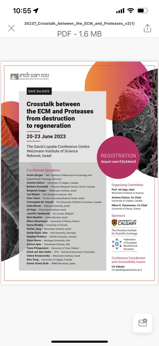 <a href="/irit_irit/">Irit Sagi</a> <a href="/karamanos_nikos/">Nikos Karamanos</a> and I are excited to present this amazing conference on proteases and matrix (ECM). Will take place at the <a href="/WeizmannScience/">Weizmann Institute</a> on June 20-23, 2023! See the current list of amazing speakers. more to be added! <a href="/McCaigInstitute/">McCaig Institute</a> <a href="/HotchkissBrain/">Hotchkiss Brain Institute (HBI)</a> <a href="/UCalgaryMed/">UCalgaryMedicine</a>