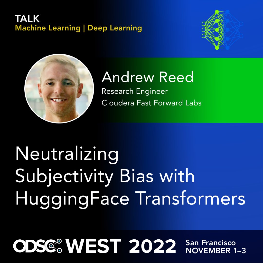 andrewrreed's tweet image. I&apos;ll be speaking at #ODSCWest tomorrow (11/2) on our recent research, FF24: Text Style Transfer. Come say hello if you&apos;re at the conference! @cloudera @FastForwardLabs