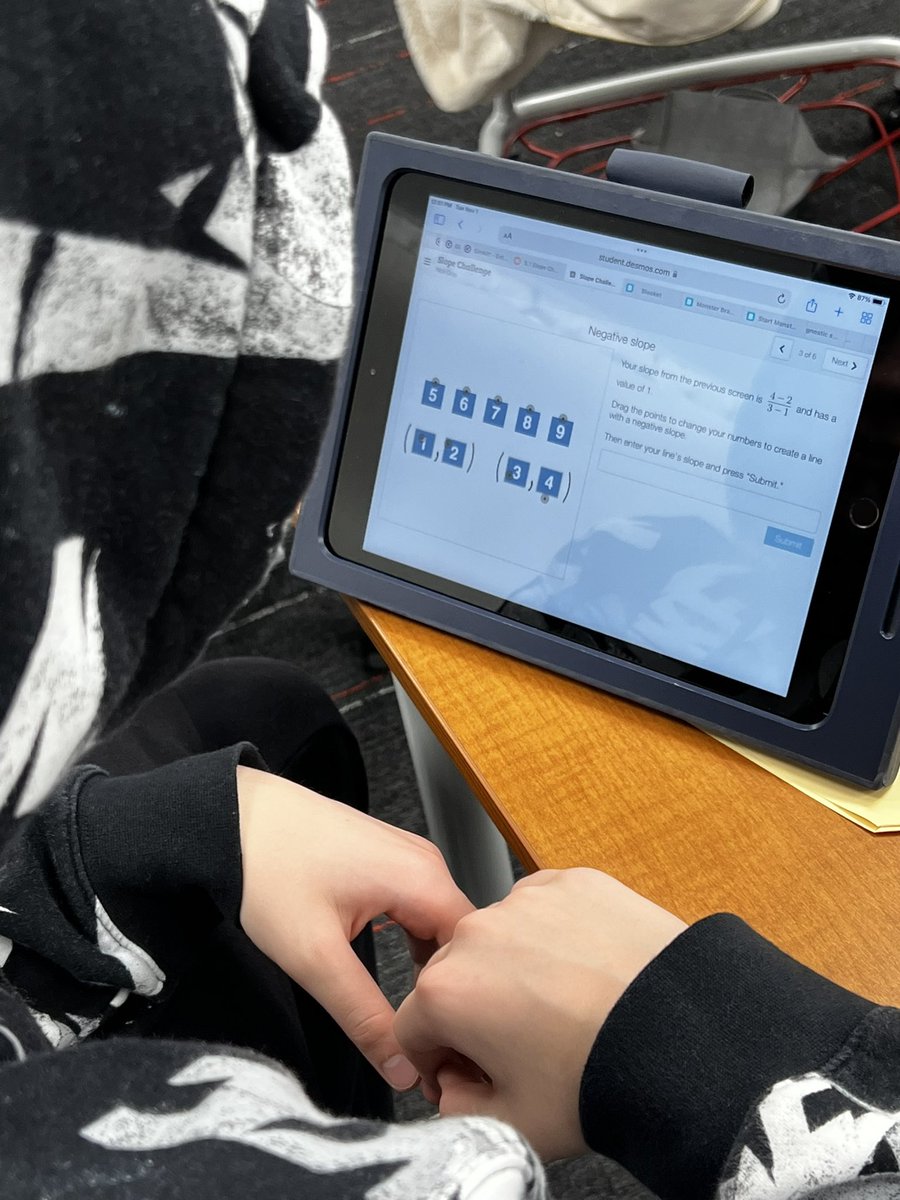 MrsStrole's tweet image. HonAlg Ss spend the 2nd half of class reviewing slope. They take a trip down memory lane as they complete their foldable. Then they have a chance to test their knowledge with the @desmosclassroom Slope Challenge activity #seeingmath @FJHChargers