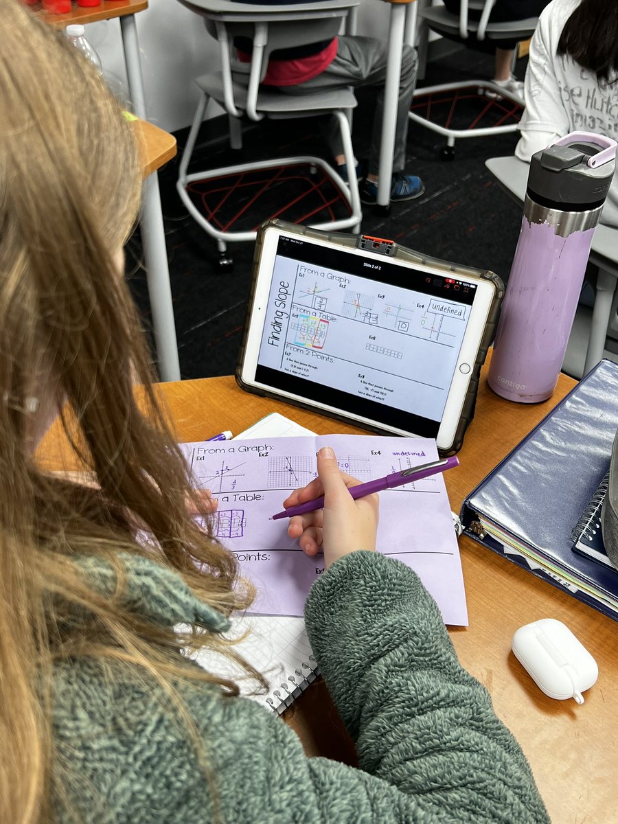 MrsStrole's tweet image. HonAlg Ss spend the 2nd half of class reviewing slope. They take a trip down memory lane as they complete their foldable. Then they have a chance to test their knowledge with the @desmosclassroom Slope Challenge activity #seeingmath @FJHChargers