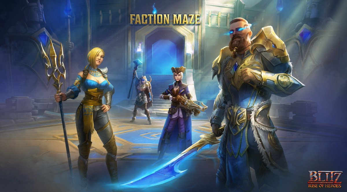 BlitzRise's tweet photo. We're happy to announce the first feature of the upcoming update - Faction Maze! ⚔️ 
🟦 Alliance - The Lost City
🟩 Keepers - The Ancient Grove
🟪 Undead - The Halls of Slumberers
🟥 Ashen - The Path of Fire
Are you excited to play the Faction Maze? https://t.co/MLyPzQa87z