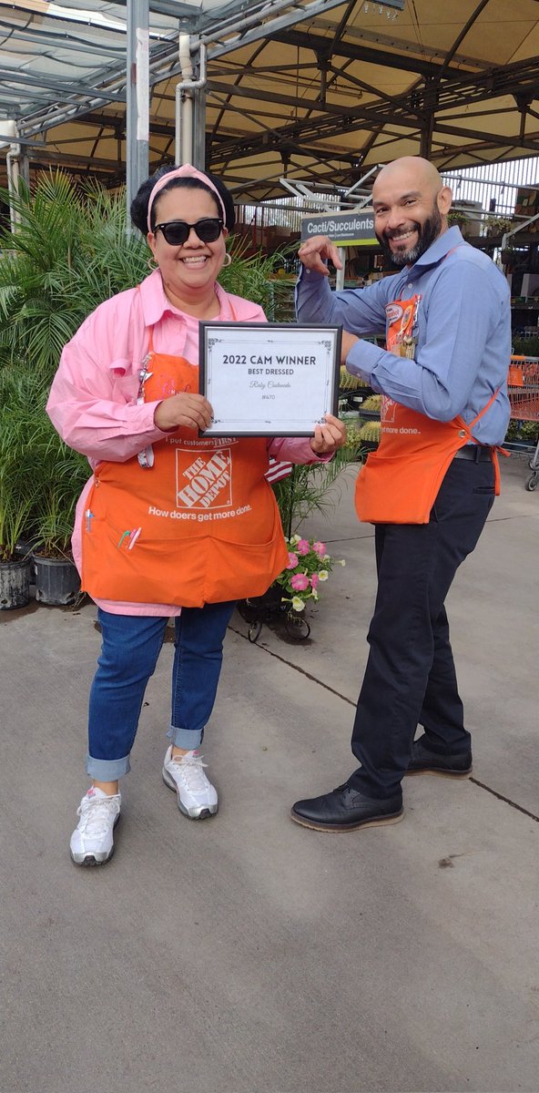 THD470_Sarah's tweet photo. CAM winners for 2022 so far. Ruby best dressed Zoe best smile, patty most friendly, Robert loudest And most social and elva with best customer service 🧡 I'm so proud of everyone 🥰sorry to the leadership it wouldn't let me tag! Susan, Mike, Edgar, and Gabe!  #CAMappreciation https://t.co/Jx4egPfeVi