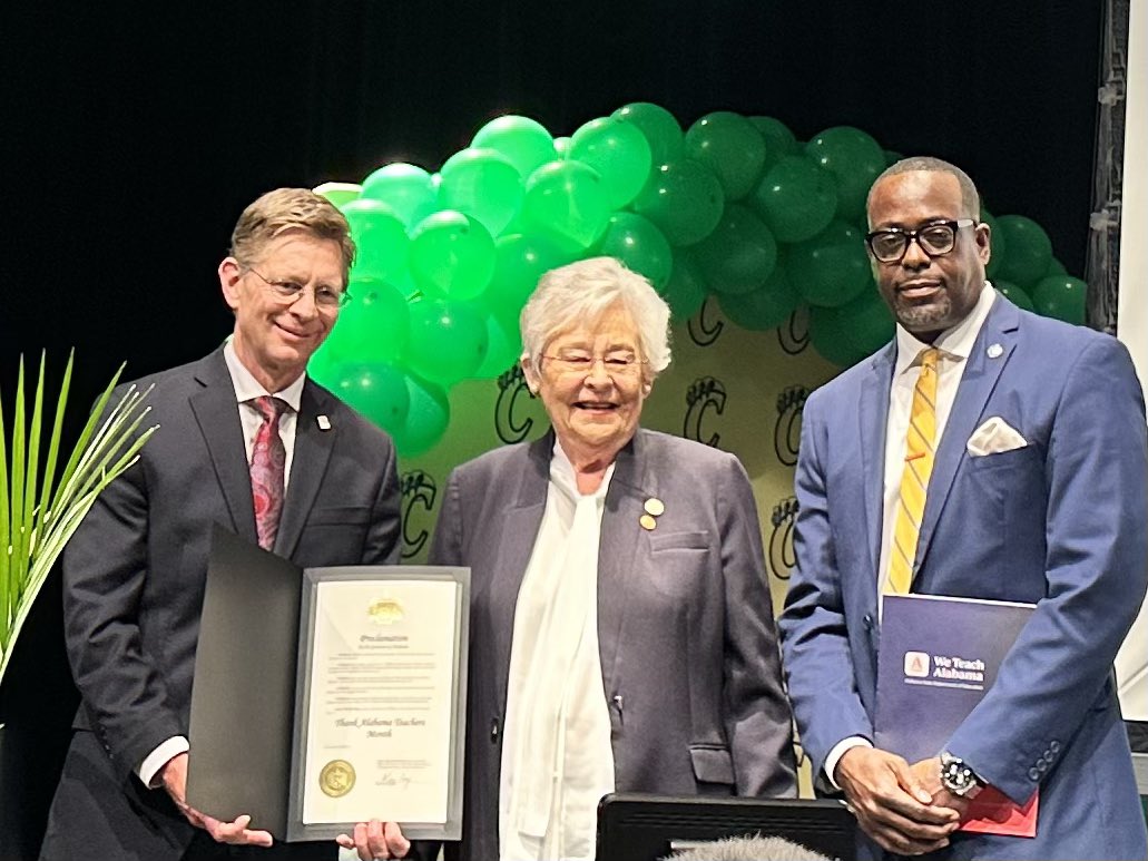 egmackey's tweet photo. This morning, we kicked off #ThankALTeachers month with a press conference &amp; proclamation from @GovernorKayIvey. Teachers truly make a difference in the lives of our students &amp; we want everyone to let teachers know they are appreciated.  Learn more at https://t.co/SrZUWprR9G https://t.co/8JczeOElIE