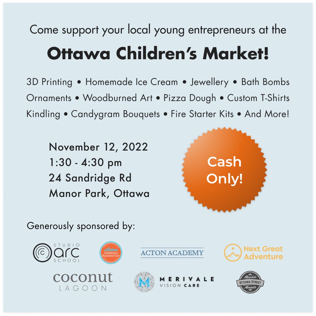 Our friends at ARC Studio School are hosting a children's market on November 12 2022 at St. Columba Church in Manor Park! 

All are welcome. 

Find full details on their website: arcstudioschool.ca