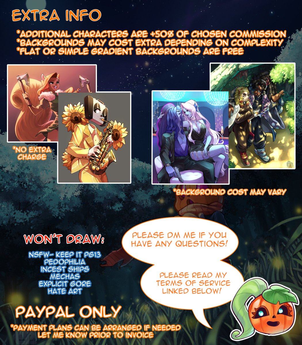 Lilroundpumpkin's tweet image. New Commission prices! It's been 2 years so I'm finally updating them! Check them out and DM me if you have questions or are interested!!