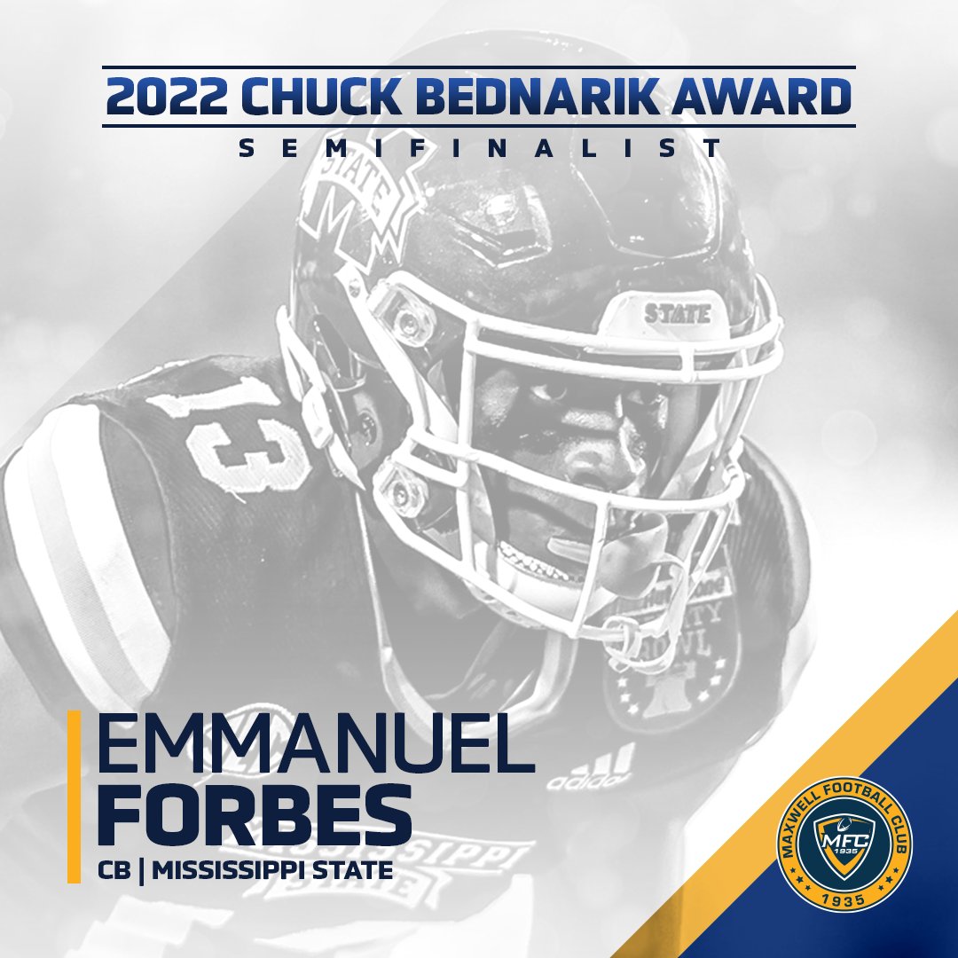 Mississippi State CB @emmanuelforbes7 has been named a semifinalist for the #BednarikAward #HailState #MaxwellFootball
