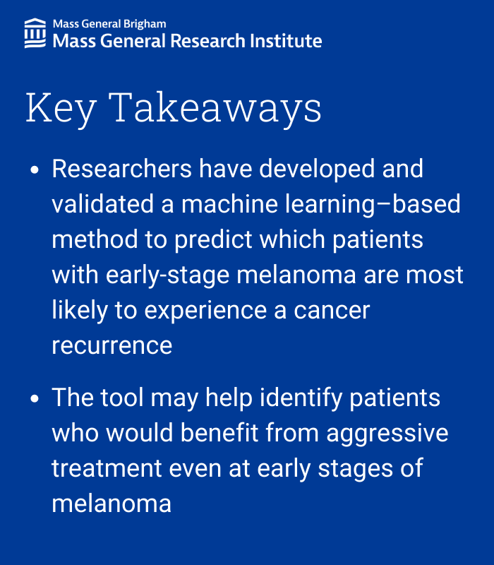 Mass General Brigham Research (@mgbresearchnews) on Twitter photo Researchers <a href="/EugeneSemenovMD/">Eugene Semenov, MD</a> <a href="/GHWANPhD/">Guihong WAN</a> and colleagues from <a href="/DermpathMGH/">DermpathMGH</a> investigated an AI approach to identify potential melanoma recurrence, in a <a href="/Nature_NPJ/">npj Journals</a> publication.
Read more: massgeneral.org/news/press-rel… Researchers <a href="/EugeneSemenovMD/">Eugene Semenov, MD</a> <a href="/GHWANPhD/">Guihong WAN</a> and colleagues from <a href="/DermpathMGH/">DermpathMGH</a> investigated an AI approach to identify potential melanoma recurrence, in a <a href="/Nature_NPJ/">npj Journals</a> publication.
Read more: massgeneral.org/news/press-rel…