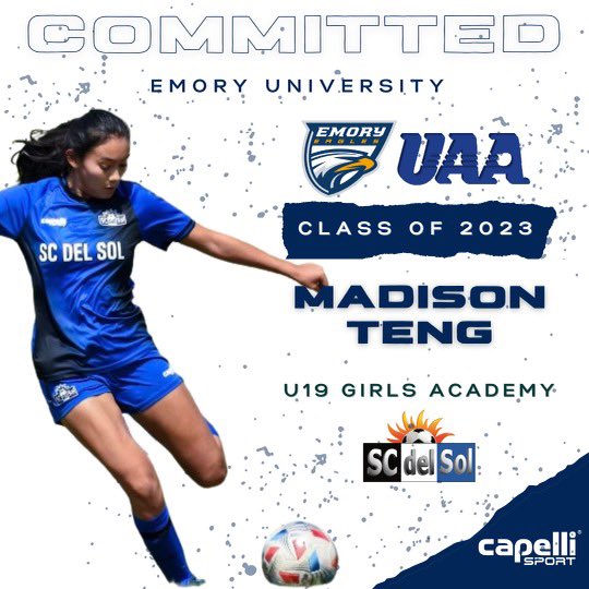 SCdelSol's tweet photo. 👧COMMITTED Madison Teng
⚽️ @EmoryAthletics 
🏫 @NewsUAA 

#Classof2023 #SCdelSol #FlyHigher

Congratulations &amp; Good luck! 👍

◼️◼️◼️◼️ https://t.co/AGyP8KlF1o