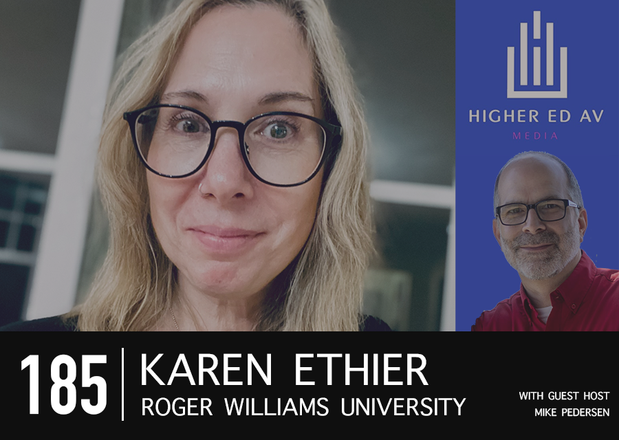 HigherEdAV's tweet photo. This week on the @HigherEdAV Podcast, @ped1971 takes over, sitting down w/@myRWU's #KarenEthier to discuss her daily role, #DEI, #ETC, #leadership, &amp; lobster rolls?! Listen &amp; subscribe! 

https://t.co/LPcO9V06ud

#highered #edtech #avtweeps #higheredav #ccumc #management #support https://t.co/evMSArKtrc