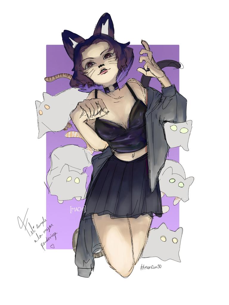 sweetcuteangel_'s tweet photo. #MeriCum30 Eaaa dibujito rapidin para desearle feliz cumple a la @YapuraMelisa ✨❤️ con el lindo disfraz de Michi del spooky directo 🎃 y acompañada de los mininos ❤️. https://t.co/bter5elJGE
