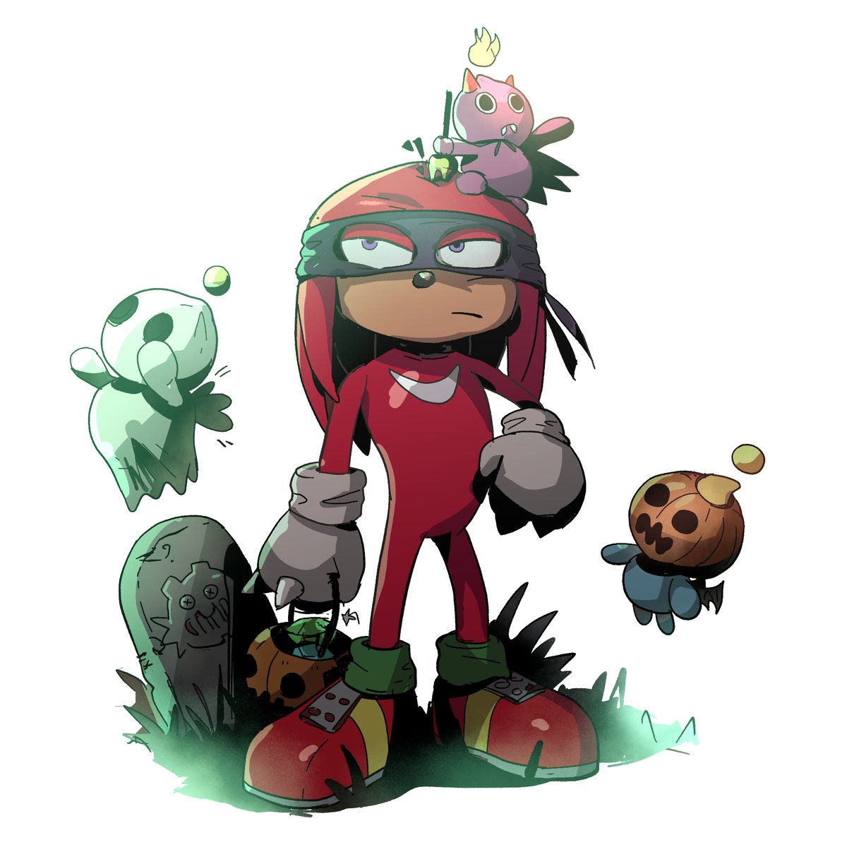 A lil Knuckles and friends Halloween fanart I doodled yesterday in celebration of the #SonicFrontiers Prologue release today! So happy to have worked on bg's for this project, it looks Freakin BEAUTIFUL !! !  Boutique team 4 eva !! <a href="/powerhouseanim/">Powerhouse Animation</a> 💙
