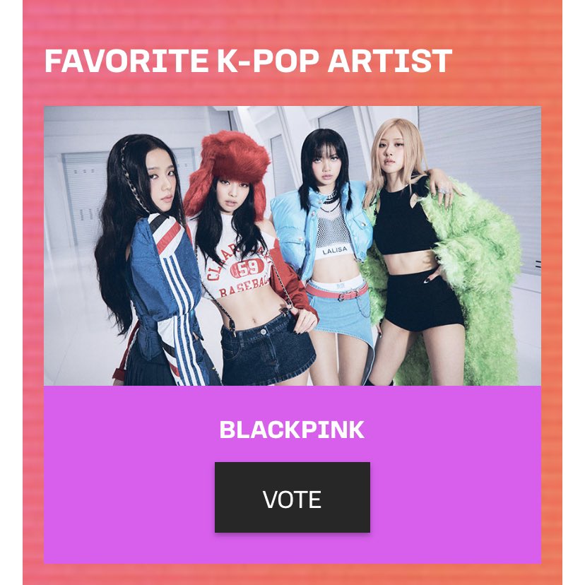 BPUNIONCOLOMBIA's tweet photo. Recuerden que BLACKPINK están nominadas en la categoría de KPOP de los American Music Awards 2022. 

VOTEN en el sitio web   https://t.co/tYd3dBEPGf 

También usando los # en twitter 22 veces x día 

I’m voting for BLACKPINK (@BLACKPINK) for Favorite K-pop Artist at the #AMAs https://t.co/yyDOvMUm9g