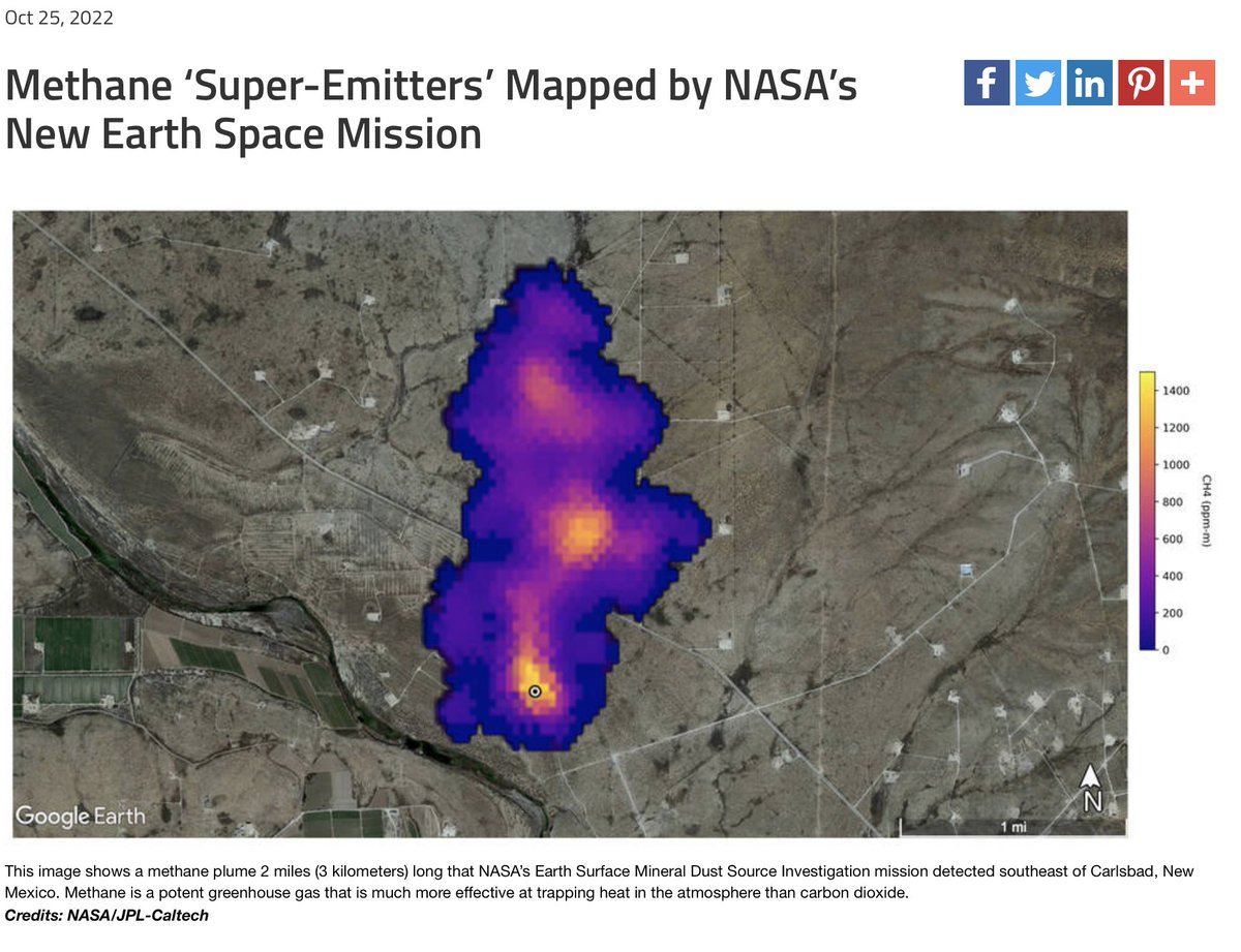 TeachClimate's tweet photo. @NASA EMIT mission detects IR fingerprint of methane leaks around the globe, most from leaky #FossilFuel infrastructure and landfills. You can't hide, even if you're an invisible gas #ActOnClimate #F4F #Sustainability 
https://t.co/32V2LYZgrZ https://t.co/Y8QwnOqy3U