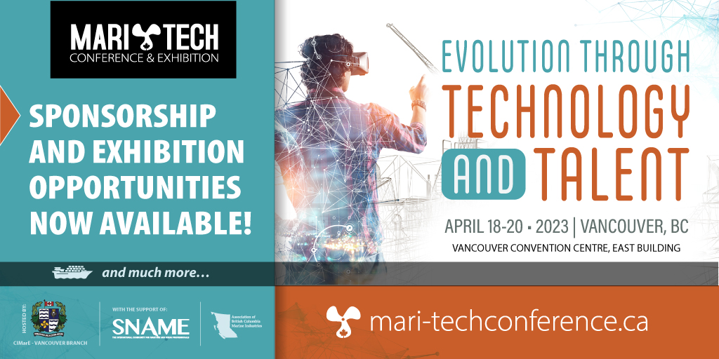 Mari-Tech Conference (@maritechconf) on Twitter photo Don’t miss the opportunity to have a significant impact on 500+ industry professionals attending Mari-Tech 2023 in Vancouver!
Click link below for sponsorship and exhibition details:
bit.ly/3DuAITm
Contact sue@canplaninc.ca for more information.
<a href="/MariTechConf/">Mari-Tech Conference</a> Don’t miss the opportunity to have a significant impact on 500+ industry professionals attending Mari-Tech 2023 in Vancouver!
Click link below for sponsorship and exhibition details:
bit.ly/3DuAITm
Contact sue@canplaninc.ca for more information.
<a href="/MariTechConf/">Mari-Tech Conference</a>