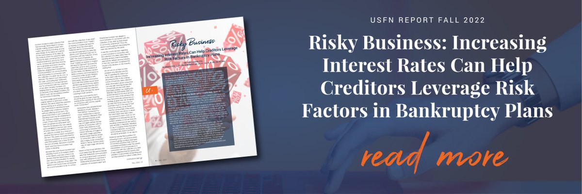 USFN_AMBA's tweet photo. USFN Report Highlight: "Risky Business: Increasing Interest Rates Can Help Creditors Leverage Risk Factors in Bankruptcy Plans," by Todd Garan, Esq., Aldridge Pite, LLP. Read it here on our all-new media... https://t.co/yCXbIWcYxU. https://t.co/Qgyd738r63.
#USFNReport #Bankruptcy https://t.co/GppgYonwiw