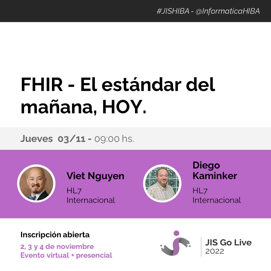 Fernando Campos (@fernandoacampos) on Twitter photo Imperdible !!! Los jefes de implementación de estándares de HL7 Internacional contando porque el futuro de la interoperabilidad es AHORA. Jueves 3/11 9:00 hs.
🙌🏼 Inscribite ahora: bit.ly/JISHIBA2022
#JISHIBA #FHIR #HL7 <a href="/HL7Argentina/">HL7 Argentina</a> Imperdible !!! Los jefes de implementación de estándares de HL7 Internacional contando porque el futuro de la interoperabilidad es AHORA. Jueves 3/11 9:00 hs.
🙌🏼 Inscribite ahora: bit.ly/JISHIBA2022
#JISHIBA #FHIR #HL7 <a href="/HL7Argentina/">HL7 Argentina</a>