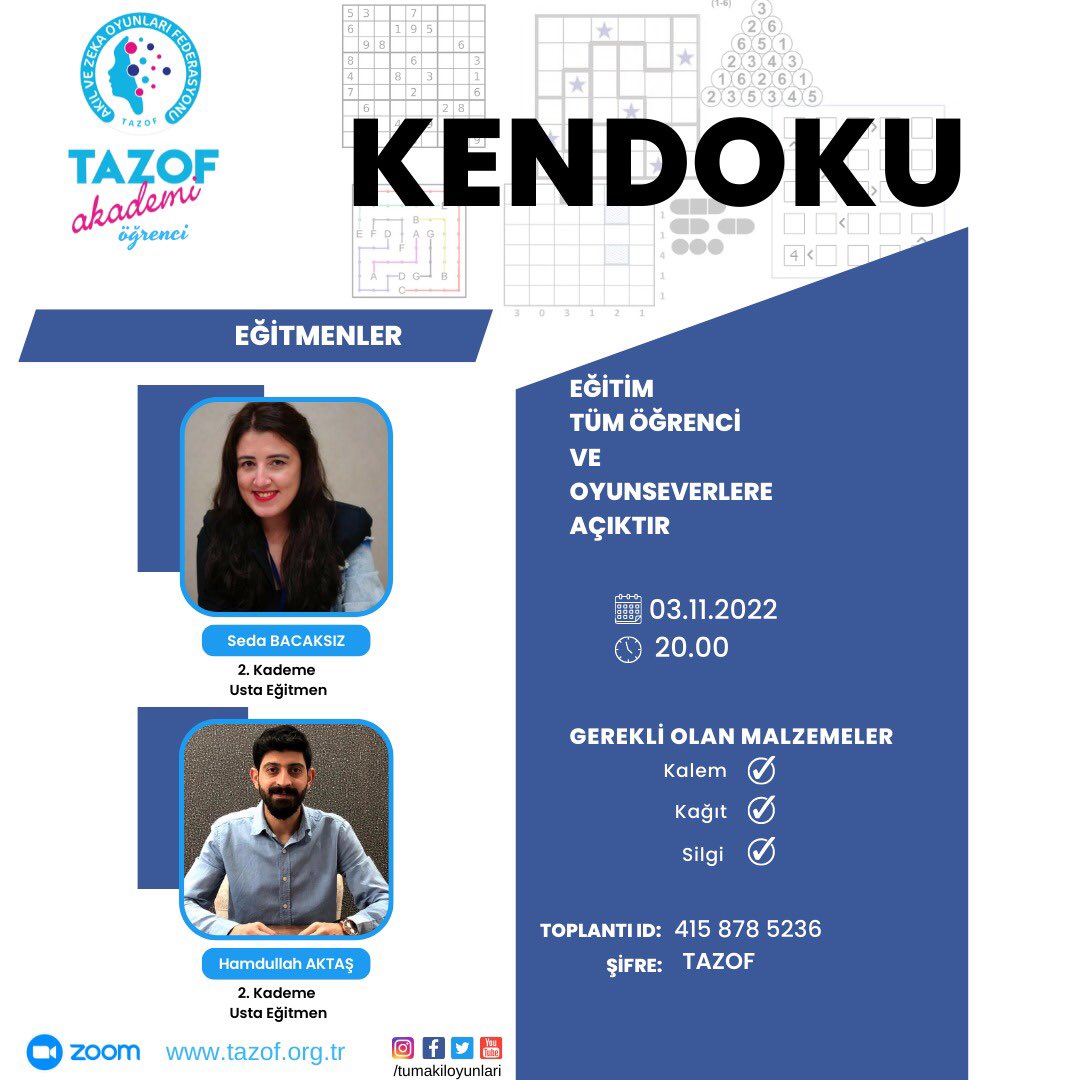1️⃣📣Tazof Akademi yeniliklerle devam ediyor🥳🎉

📣"Tazof Akademi Öğrenci" çalışmalarımızın ikinci eğitimi için tüm hazırlıklar tamamlandı.Tüm oyunsever öğrencilerimizi ve anlatılan oyunları öğrenmek isteyen tüm oyuncu arkadaşlarımızı;
++